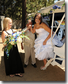 Bride stepping down from carriage