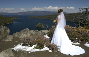 Bride overlooking Emerald Bay