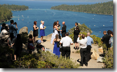 A wedding in progress on the bluff over the bay