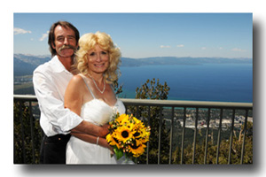 Bride and groom on the observation deck