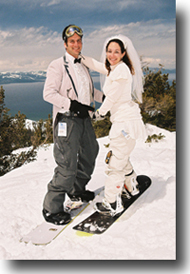 Husband and wife after ski ceremony