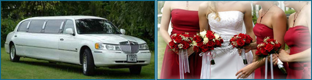 Limousine and bridal flowers photo montage