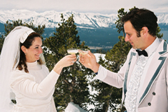 Newlyweds celebrating their new marriage with a champagne toast
