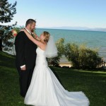 Bride wraps her arms around her groom