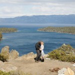 Distant shot of couple at Emerald Bay