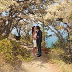 Kissing under the beautiful trees at Logan Shoals