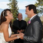 The newly married demonstrate a happy laugh