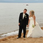 Walking along the shoreline at Nevada Beach