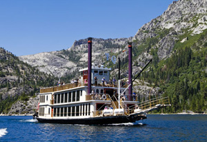 The Tahoe Queen paddling across Lake Tahoe