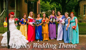 The bridal party during a Disney themed wedding