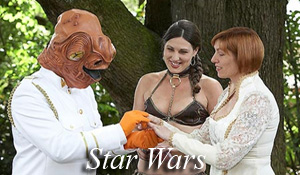 Vow exchanges taking place while dressed in Star Wars costumes