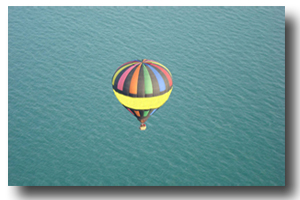 Flying over the lake after launch