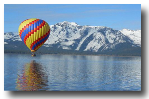 Descending balloon over Lake Tahoe