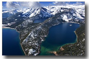 Scenic aerial view of Emerald Bay