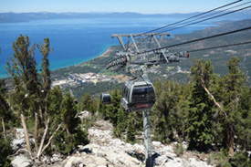 The gondola traveling up the mountainside