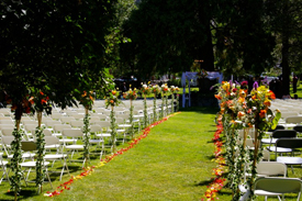 The outdoor ceremony area setup with chairs