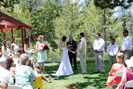 Ceremony occurring next to the gazebo