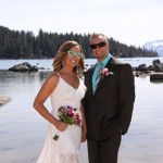 Both of the newly wedded are wearing sunglasses