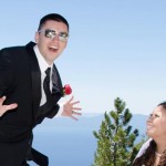 A very happy groom jumps for joy