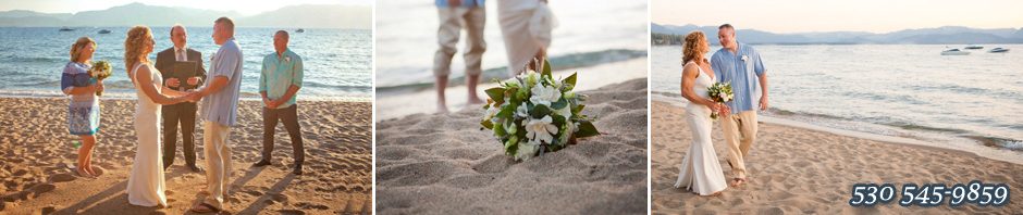 The bride and groom on the beachfront