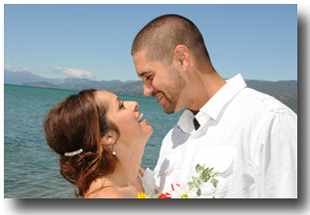 The bride and groom gazing into one another's eyes