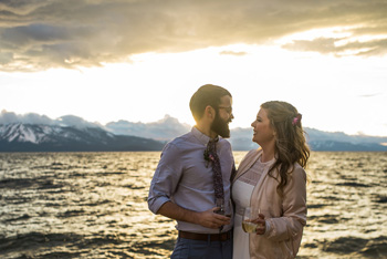 Bride and groom married near the waterside